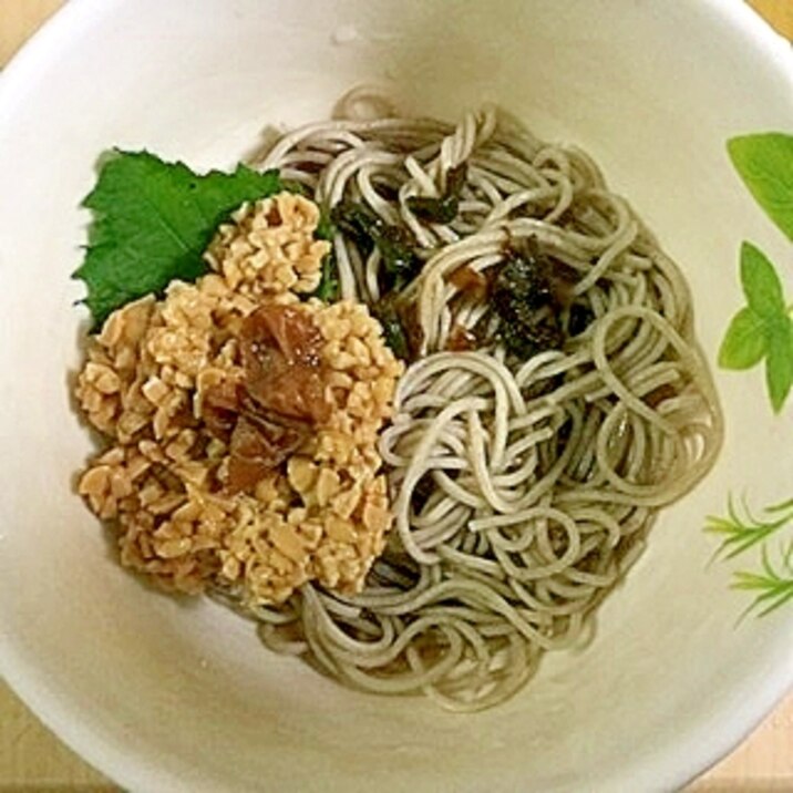 梅干しと納豆の冷たいあかもくうどん